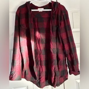 TNA Plaid Button-Up Hooded Top